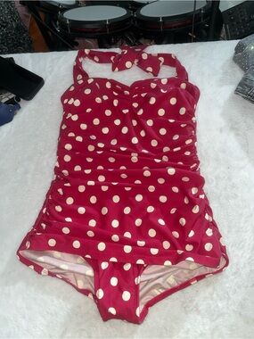 Esther Williams Vintage Pinup Bathing Suit Polka Dot One Piece Swimsuit Modest